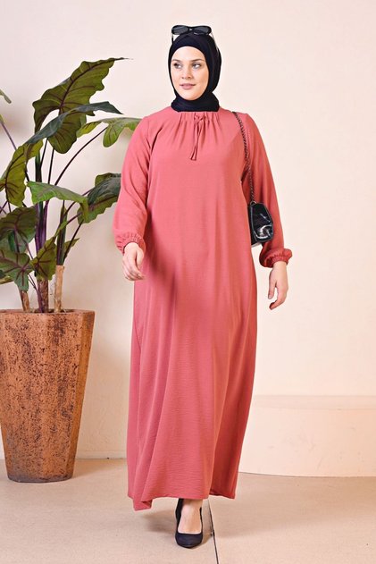 حجاب مريح مناسب للنساء مقاس كبير فستان فيسكوز وردي مجفف