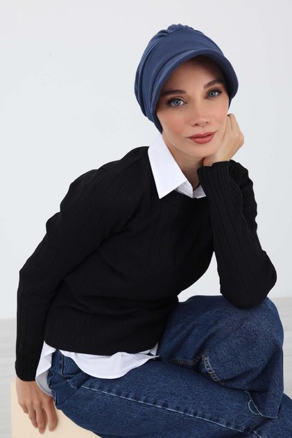 Winter Hat with Visor, B-73Rb, Indigo