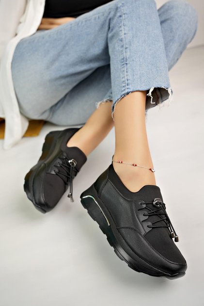 Black Skin Stretch Stoned Women's Stylish Daily Comfortable Orthopedic Non-Slip Sole Ballerina Shoes