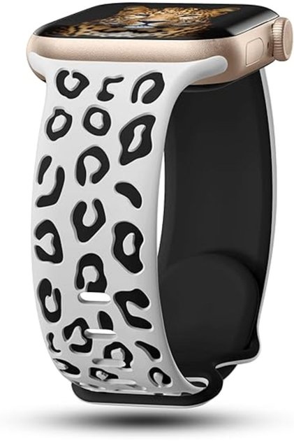 Apple Watch 10/11/12 42mm-38/40/41mm Uyumlu Kordon Leopar Desen Yumuşak Silikon Uyumlu Band 2/3/4/5/6/se/7/8/9