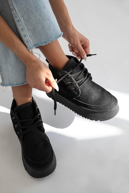 Ansel Women's Furry Thick Sole Suede Boots Black