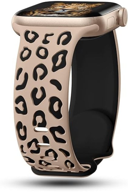 Apple Watch 10/11/12 42mm-38/40/41mm Uyumlu Kordon Leopar Desen Yumuşak Silikon Uyumlu Band 2/3/4/5/6/se/7/8/9