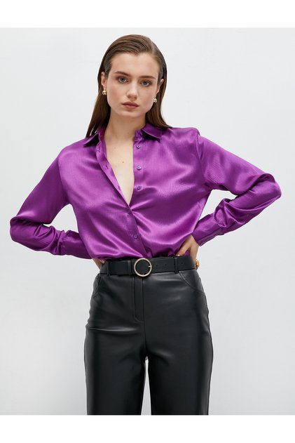 Satin Shirt Buttoned Long Sleeve