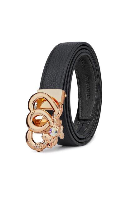Genuine Leather Heart-Shaped Sparkling Stone 120 cm Women's Belt