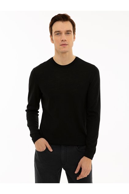 Black Slim Fit Crew-Neck Basic Sweater Pullover 50227052-VR046