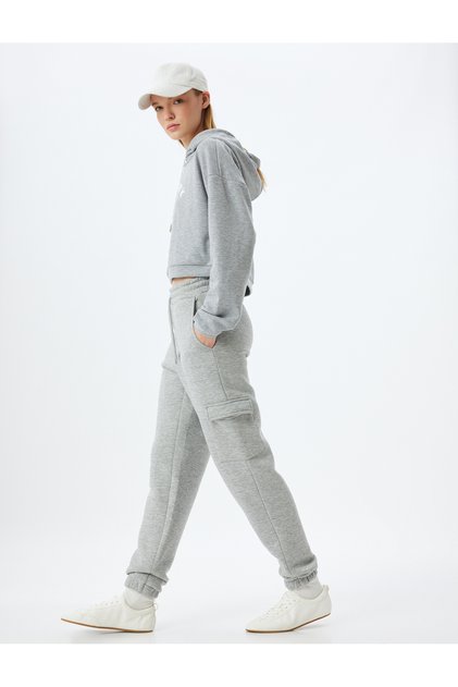 Jogger Sweatpants with Cargo Pocket High Waist Lace-Up Comfortable Fit