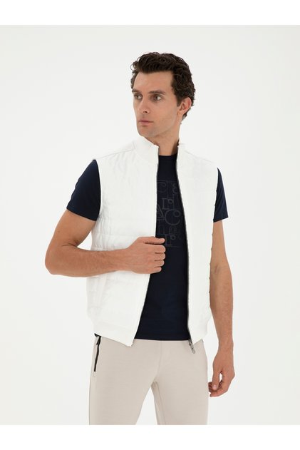 White Slim Fit Thin Quilted Coat Vest 50287900-Vr013
