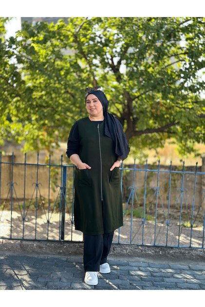 Anne Büyük Beden Çelik Kışlık Likralı Fermuarlı Yelek