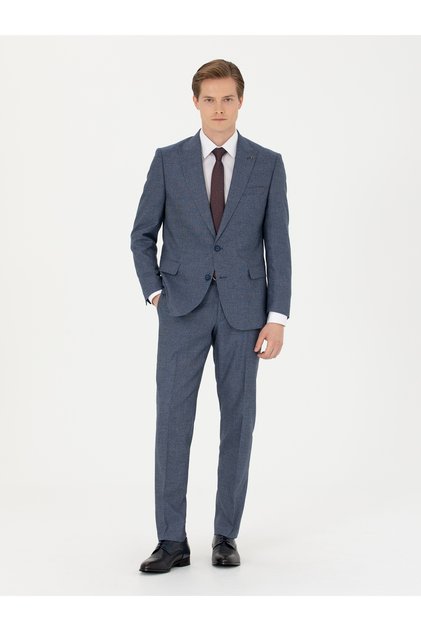 Lacivert Slim Fit Mikro Desenli Kırlangıç Yaka Takım Elbise 50277979-VR033