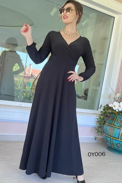 Lycra Double Breasted Neckline Long Dress 0Y006