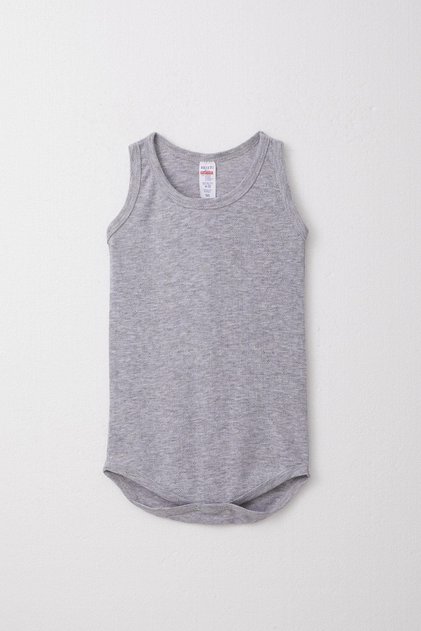 9-3 Years Baby Boy Gray Melange Jacquard Bodysuit - Undershirt Bodysuit with Snap Fasteners