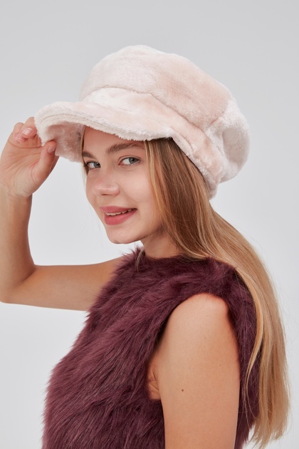 derikem Women's Plush Newsboy Winter Hat Powder- Trendyol