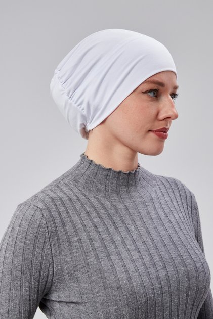 Women's Hijab Ready Practical Snap Cap Elastic Non-Slip White