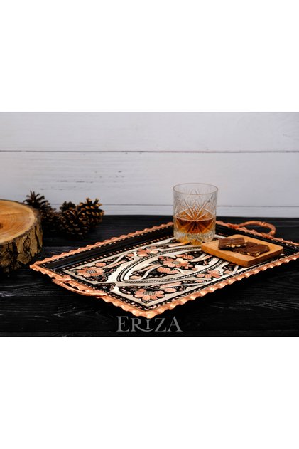 Rectangular Handle Copper Serving Tray 39 cm