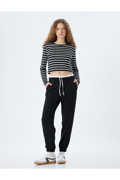 Jogger Pants Ribbed Double Waist Detailed Lace-Up Comfortable Fit