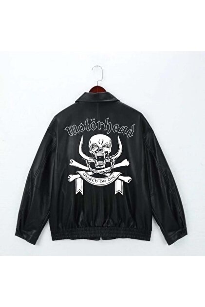 MOTORHEAD バイクジャケット ブラック Touz Moda Rock Serisi Motorhead Baskılı Streetwear Siyah Oversize