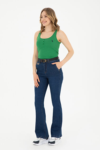 Women's Blue Slim Flare Fit Jean Trousers 50280335-Dn0022