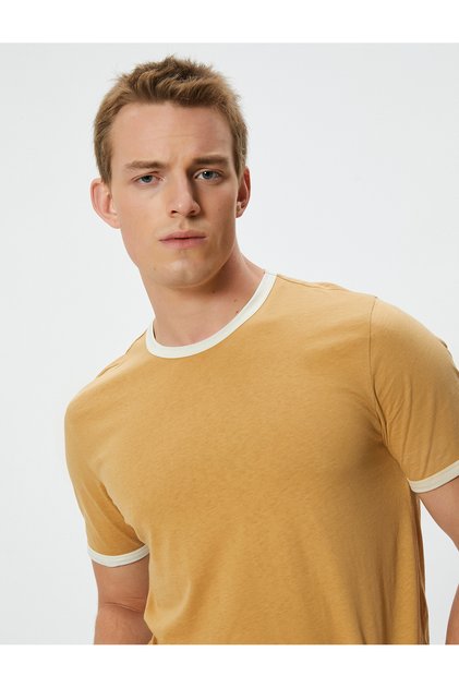 Slim Fit T-Shirt Ribbed Short Sleeve Crew Neck Cotton