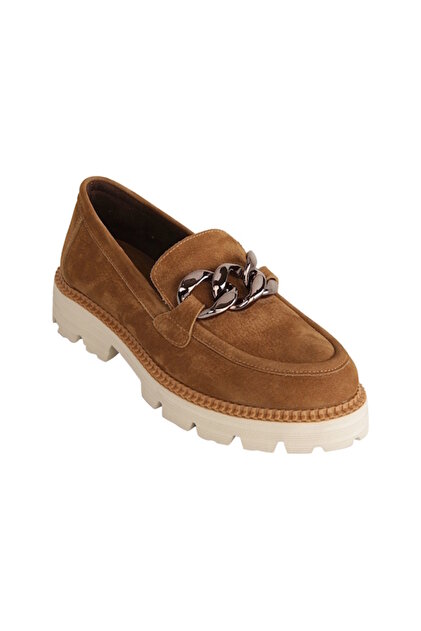 Mammamia D25KA-3185 Fındık Nubuk Deri Kadın Loafer Ayakkabı
