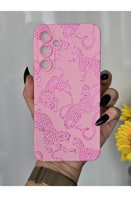 Samsung Galaxy A55 Uyumlu İçi Kadife Lansman Leopar Baskılı Kılıf