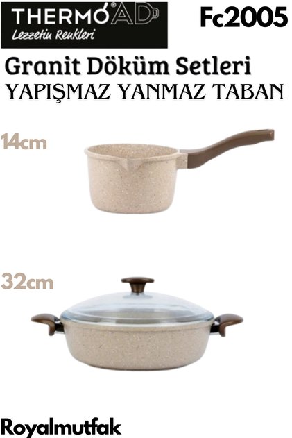 Cast Granite Mink Rice Pot 32cm + Cast Granite Milk Pot - Sauce Pot / Mink 14cm
