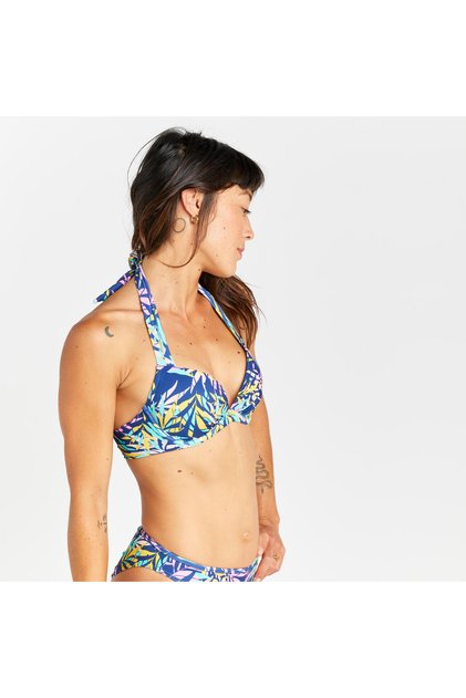 Kadın Push Up Bikini Üstü - Mavi - Palmiye Desenli - ELENA