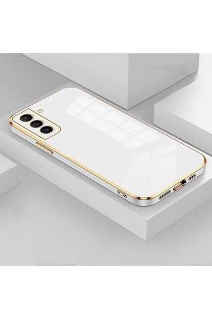 Galaxy S23 Plus Case Shiny Edged Gold Embroidered Bark Cover with Camera Protection White