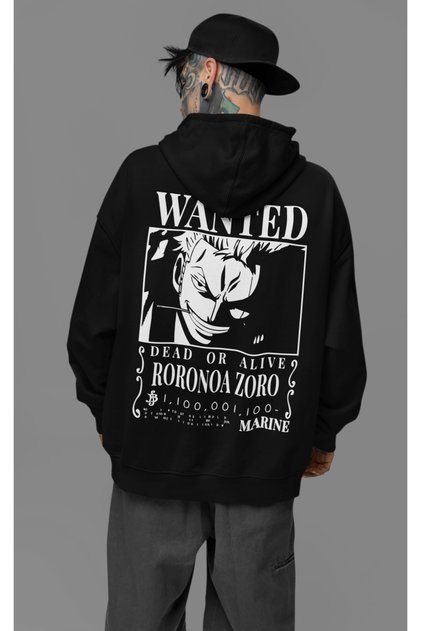 Wanted Roronoa Zoro Printed Unisex Oversize Anime Character Hoodie