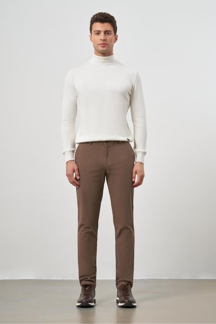 Mink Cotton Casual Slim Fit Chino Trousers with Side Pockets 1003245102