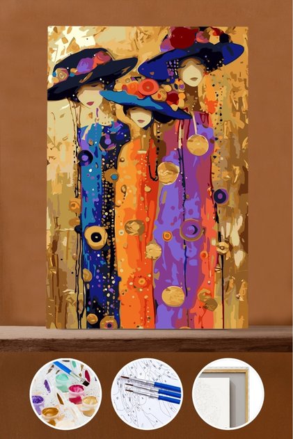 Sayılarla Boyama Seti Çerçeveli Kasnaklı 3 Şapkalı Kadın 40 x 50 cm