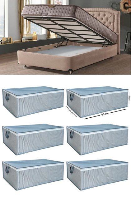 6 Pieces Striped Base Type Hurc - under Base Large Size Storage Bag 65 X 45 X 22 cm