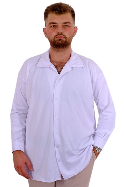 Mode XL Large Size Men's Shirt Apas Collar Long Sleeve Jakar U24381 White