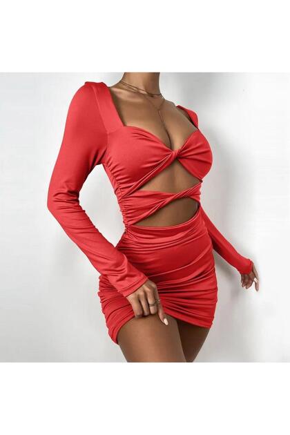 strapless open back dress MARIAN Red Long Sleeve Bodycon Mini Dress – Matea Designs main image 1