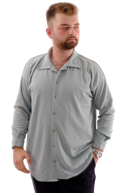 Mode XL Large Size Men's Shirt Apas Collar Long Sleeve Jakar U24381 Çağla