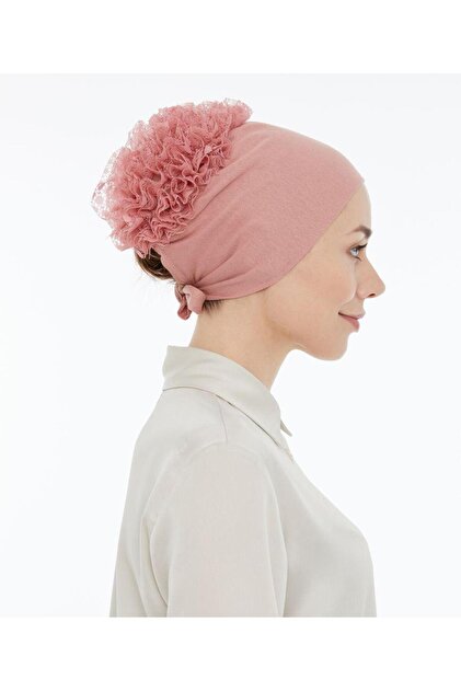 Stitched Non-Slip Guipure Ruffled Bonnet Pink