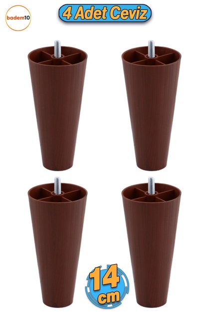 4 Adet Vidalı (M8 INCE DİŞ) 14 Cm (CEVİZ) Plastik Mobilya Yükseltme Koltuk Kanepe Ayağı Ayakları