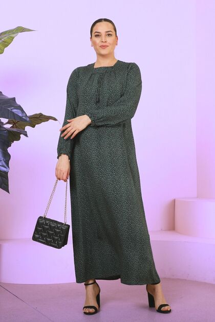Women's Maxi Large Size Long Women's Dress Crispy Pattern Emerald Green