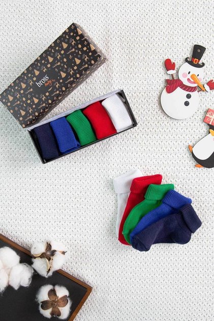 5 Pack Organic Baby Socks with New Year's Box
