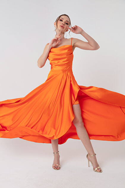 graduation dress orange Cute Orange Silk Satin Cowl Neck Homecoming Dresses, Graduation Dress, PH403 main image 1