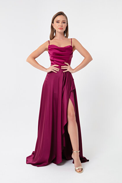 green emerald velvet dress Trendyol Plum A-Line Satin Woven Chic Evening Dress Night Graduation Dress  Tpraw25El00040,Damson 34: Buy Online at Best Price in Egypt main image 1