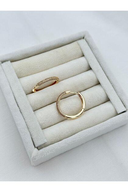 Gold Silver Special Series Large Size Hoop Earrings with Zircon Stone Detail