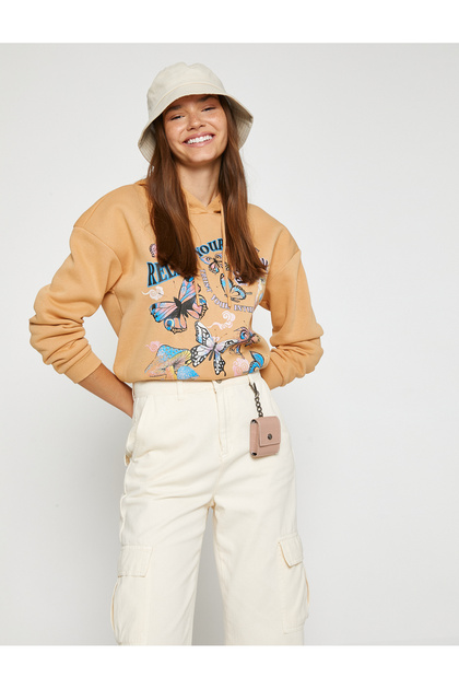 Oversize Printed Sweatshirt with Hood and Fleece Inside