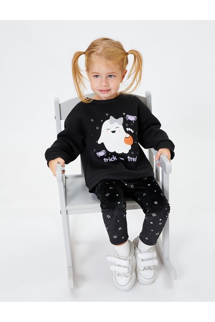 Sweatshirt Long Sleeve Print Detailed Crew Neck With Ribbon