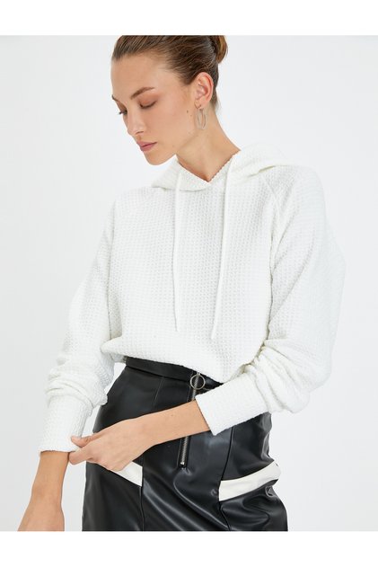 Hooded Sweatshirt Textured Slit Long Sleeve