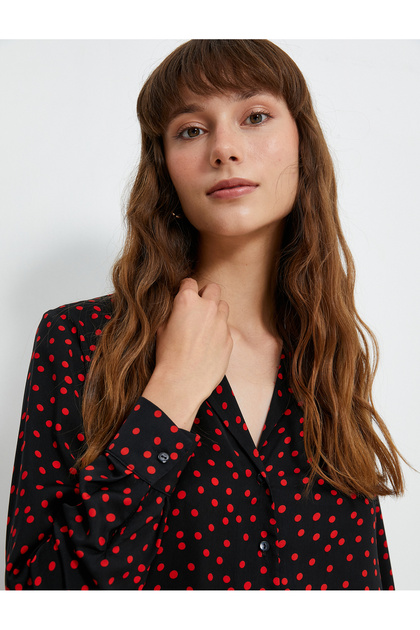 Long Sleeve Shirt Polka Dot Buttoned Classic Collar