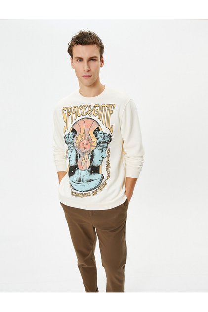 Crew Neck Sweatshirt Mystic Printed Long Sleeve Ribbed