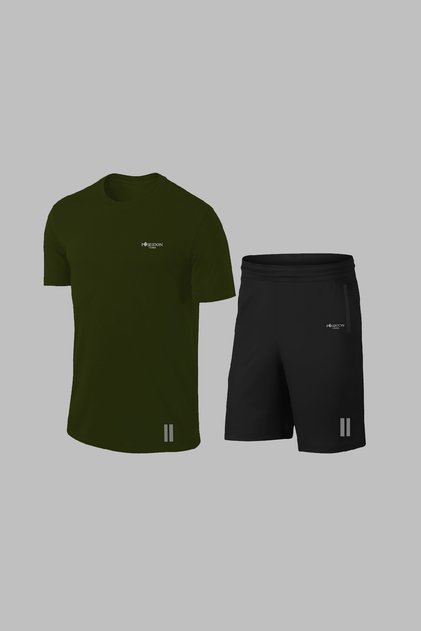 Plus Size Men's Khaki Dri-Fit Crew Neck Short Sleeve Casual Comfortable T-Shirt Shorts Bottom Top Athlete Suit