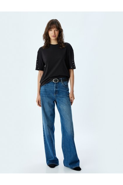 Crew Neck Cotton Jewelled Short Sleeve T-shirt