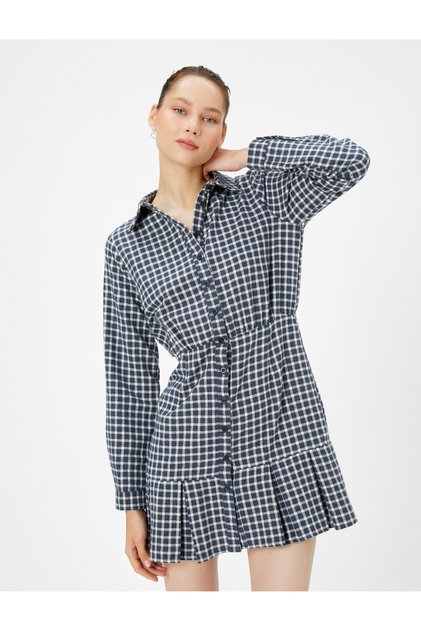 Rochie cămașă mini cu mânecă lungă Volane
