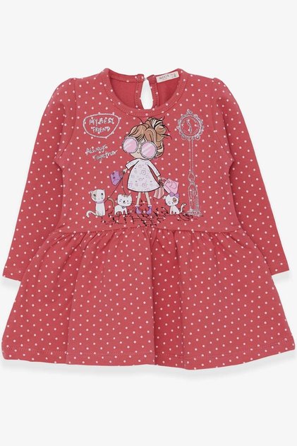 Girl's Long Sleeve Dress Glitter Printed with Glasses 1-4 Years, Tile
